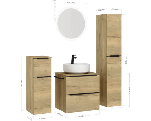 Badezimmer-Set mit Waschtischunterschrank, Waschbecken, Spiegelschrank und Hochschrank