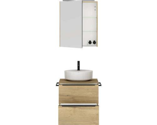 Badezimmer-Set mit Waschtischunterschrank, Aufsatzwaschbecken und Spiegelschrank