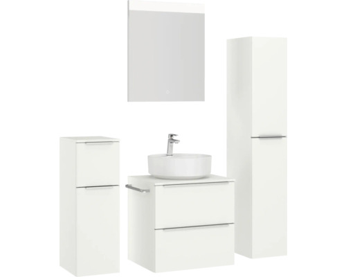 Badezimmer-Set mit Waschtisch, Aufsatzwaschbecken, Spiegelschrank und Hochschrank