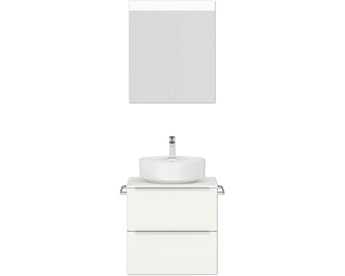 Badmöbel-Set NOBILIA Programm 3 BxHxT 61 x 169,1 x 48,7 cm Frontfarbe weiß matt mit Aufsatz-Waschtisch weiß und Spiegel mit LED-Beleuchtung Griffleiste chrom matt 328