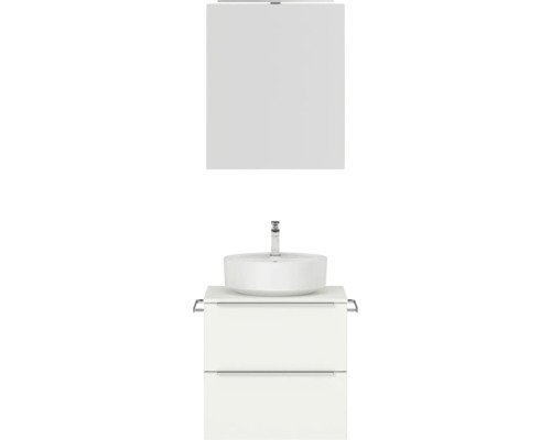 Badmöbel-Set NOBILIA Programm 3 BxHxT 61 x 169,1 x 48,7 cm Frontfarbe weiß matt mit Aufsatz-Waschtisch und Spiegelschrank 1-türig mit LED-Beleuchtung Griffleiste chrom matt 336 Waschtisch mit Unterschrank und Spiegelschrank für das Badezimmer