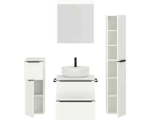 Badezimmer-Set mit Waschtisch, Waschbecken, Spiegelschrank und Hochschrank