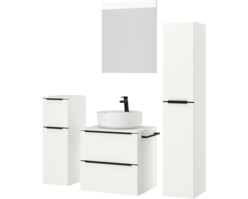 Badezimmer-Set mit Waschtisch, Aufsatzwaschbecken, Spiegelschrank und Hochschrank