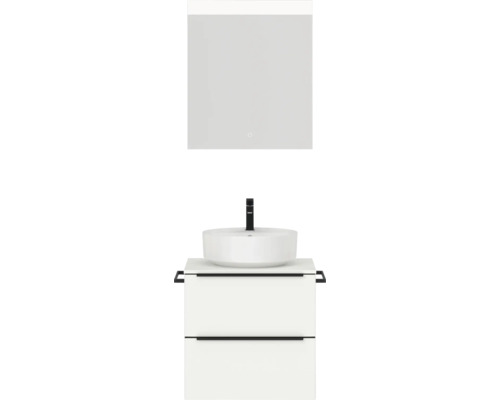 Badmöbel-Set NOBILIA Programm 3 BxHxT 61 x 169,1 x 48,7 cm Frontfarbe weiß matt mit Aufsatz-Waschtisch weiß und Spiegel mit LED-Beleuchtung Griffleiste schwarz 329