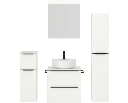 Badmöbel-Set NOBILIA Programm 3 BxHxT 140 x 169,1 x 48,7 cm Frontfarbe weiß matt mit Aufsatz-Waschtisch weiß und Spiegel mit LED-Beleuchtung Midischrank Unterschrank Griffleiste schwarz 353 Badmöbel-Set NOBILIA Programm 3 BxHxT 140 x 169,1 x 48,7 cm Frontfarbe weiß matt mit Aufsatz-Waschtisch weiß und Spiegel mit LED-Beleuchtung Midischrank Unterschrank Griffleiste schwarz 353