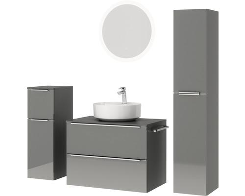 Badezimmerset mit Waschtisch, Spiegel und Hochschrank