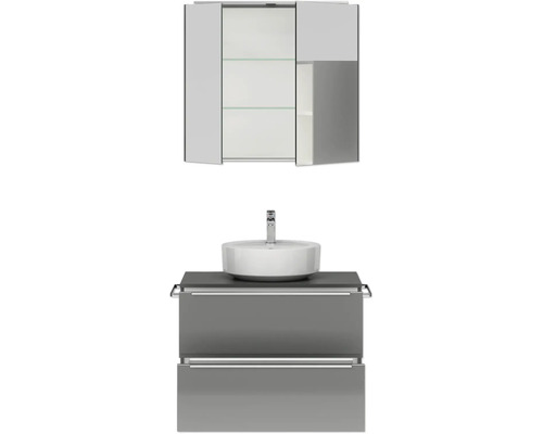 Badezimmer-Set mit Waschtisch, Aufsatzwaschbecken und Spiegelschrank
