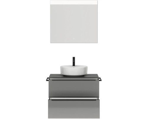 Waschtischkombination mit Aufsatzwaschbecken und Spiegel