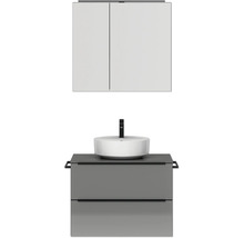 Badmöbel-Set NOBILIA Programm 3 BxHxT 81 x 169,1 x 48,7 cm Frontfarbe grau hochglanz mit Aufsatz-Waschtisch und Spiegelschrank 2-türig mit LED-Beleuchtung Griffleiste schwarz 397