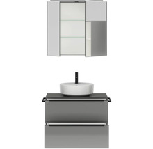 Badmöbel-Set NOBILIA Programm 3 BxHxT 81 x 169,1 x 48,7 cm Frontfarbe grau hochglanz mit Aufsatz-Waschtisch und Spiegelschrank 2-türig mit LED-Beleuchtung Griffleiste schwarz 397