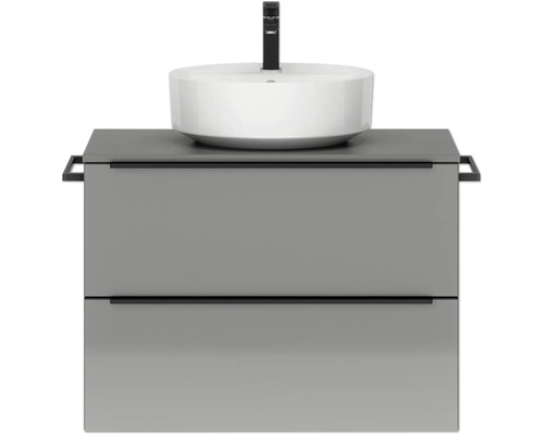 Badmöbel-Set NOBILIA Programm 3 BxHxT 81 x 59,1 x 48,7 cm Frontfarbe grau hochglanz mit Aufsatz-Waschbecken Griffleiste schwarz 381