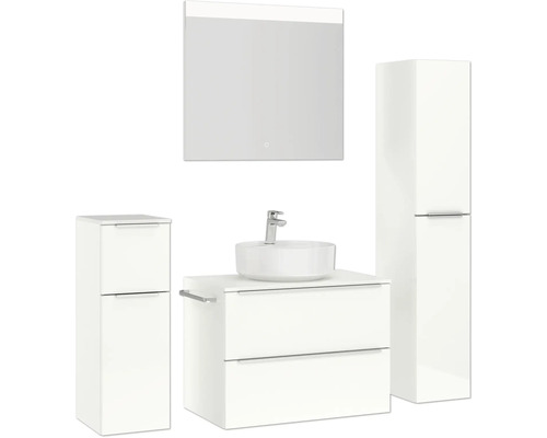 Badezimmer-Set mit Waschtischunterschrank, Waschbecken, Spiegelschrank und Hochschrank