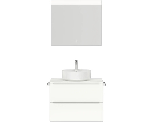 Badmöbel-Set NOBILIA Programm 3 BxHxT 81 x 169,1 x 48,7 cm Frontfarbe weiß hochglanz mit Aufsatz-Waschtisch weiß und Spiegel mit LED-Beleuchtung Griffleiste chrom matt 386