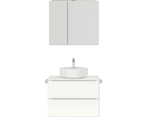 Badmöbel-Set NOBILIA Programm 3 BxHxT 81 x 169,1 x 48,7 cm Frontfarbe weiß hochglanz mit Aufsatz-Waschtisch und Spiegelschrank 2-türig mit LED-Beleuchtung Griffleiste chrom matt 394 Waschtischkombination mit Spiegel
