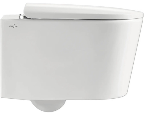 Jungborn Wand-Tiefspülklosett mit Deckel, Seitenansicht