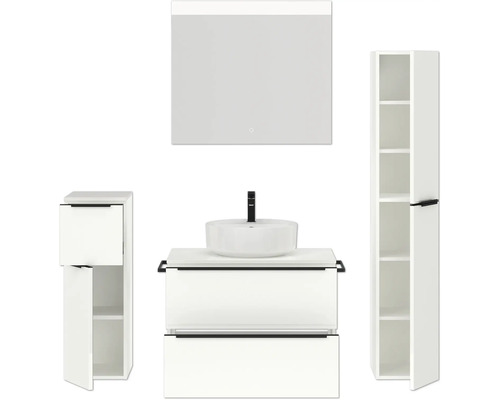 Badezimmer-Set mit Waschtisch, Waschbecken, Spiegelschrank und Hochschrank