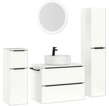 Badezimmer-Set mit Waschbeckenunterschrank, Aufsatzwaschbecken, Spiegelschrank und Hochschrank