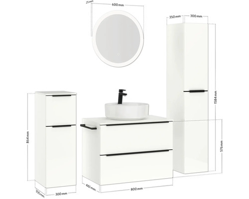 Badezimmer Möbel Set mit Waschbecken, Unterschrank, Spiegelschrank und Spiegel