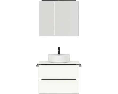 Badmöbel-Set NOBILIA Programm 3 BxHxT 81 x 169,1 x 48,7 cm Frontfarbe weiß hochglanz mit Aufsatz-Waschtisch und Spiegelschrank 2-türig mit LED-Beleuchtung Griffleiste schwarz 395 Waschtischkombination mit Aufsatzwaschbecken und Spiegelschrank