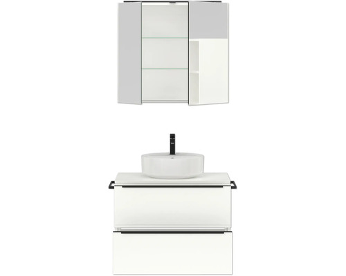 Badezimmerensemble mit Waschbeckenunterschrank, Waschtisch und Spiegelschrank