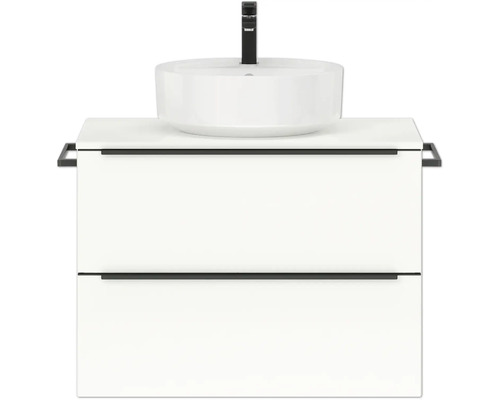 Badmöbel-Set NOBILIA Programm 3 BxHxT 81 x 59,1 x 48,7 cm Frontfarbe weiß hochglanz mit Aufsatz-Waschtisch Griffleiste schwarz 379