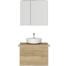 Badmöbel-Set NOBILIA Programm 3 BxHxT 81 x 169,1 x 48,7 cm Frontfarbe eiche natur mit Aufsatz-Waschtisch und Spiegelschrank 2-türig mit LED-Beleuchtung Griffleiste chrom matt 398
