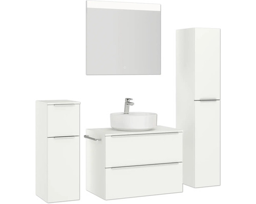 Badezimmer-Set mit Waschtisch, Aufsatzwaschbecken, Spiegelschrank und Hochschrank