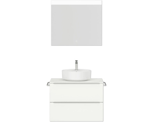 Badmöbel-Set NOBILIA Programm 3 BxHxT 81 x 169,1 x 48,7 cm Frontfarbe weiß matt mit Aufsatz-Waschtisch weiß und Spiegel mit LED-Beleuchtung Griffleiste chrom matt 384