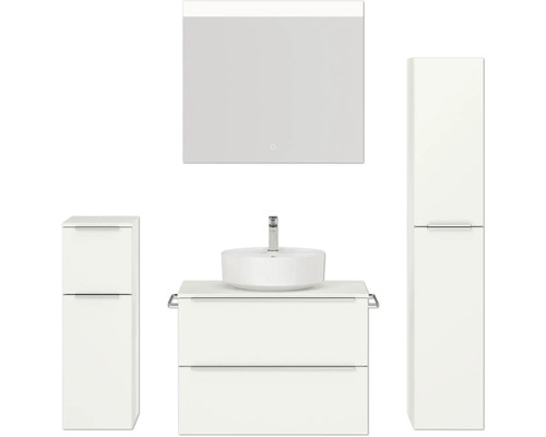 Badmöbel-Set NOBILIA Programm 3 BxHxT 160 x 169,1 x 48,7 cm Frontfarbe weiß matt mit Aufsatz-Waschtisch weiß und Spiegel mit LED-Beleuchtung Midischrank Unterschrank Griffleiste chrom matt 408