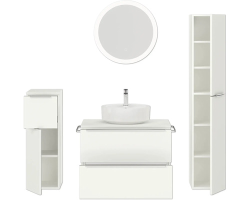 Modernes Badezimmer-Set mit Waschtischunterschrank, Aufsatzwaschbecken, Spiegelschrank und Hochschrank