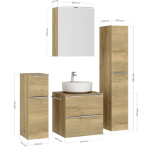 Badmöbel-Set NOBILIA Programm 3 BxHxT 140 x 169,1 x 48,7 cm Frontfarbe eiche natur mit Aufsatz-Waschtisch und Spiegelschrank 1-türig mit LED-Beleuchtung Unterschrank Midischrank Griffleiste chrom matt 366