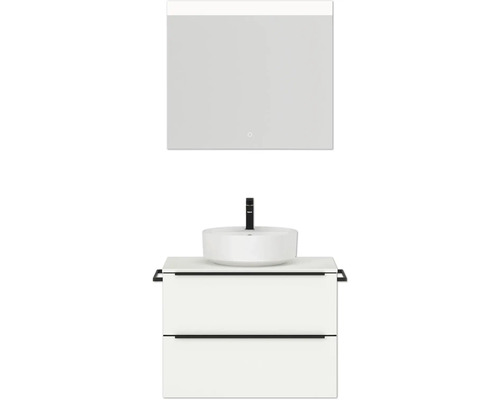 Badmöbel-Set NOBILIA Programm 3 BxHxT 81 x 169,1 x 48,7 cm Frontfarbe weiß matt mit Aufsatz-Waschtisch weiß und Spiegel mit LED-Beleuchtung Griffleiste schwarz 385