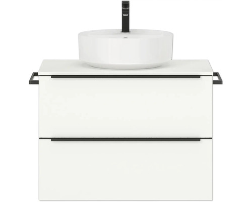 Badmöbel-Set NOBILIA Programm 3 BxHxT 81 x 59,1 x 48,7 cm Frontfarbe weiß matt mit Aufsatz-Waschtisch Griffleiste schwarz 377