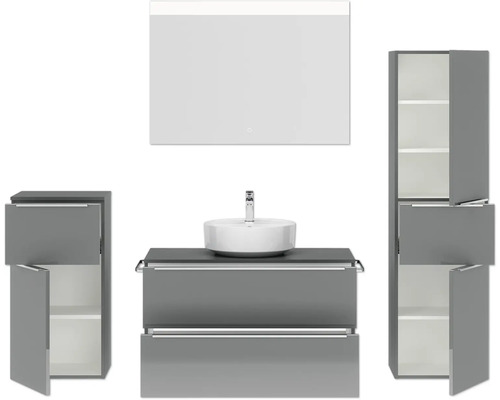 Badezimmer-Set mit Waschbecken, Unterschrank, Spiegelschrank und Hochschränken für Badezimmer