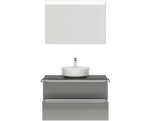 Waschtischkombination mit Aufsatzwaschbecken, Armatur und Spiegel für das Badezimmer