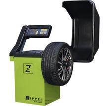 Reifenwuchtmaschine mit Reifen und Zipper Logo