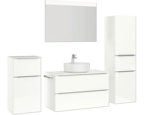 Badezimmer-Set mit Waschtischunterschrank, Aufsatzwaschbecken, Spiegelschrank und Hochschrank