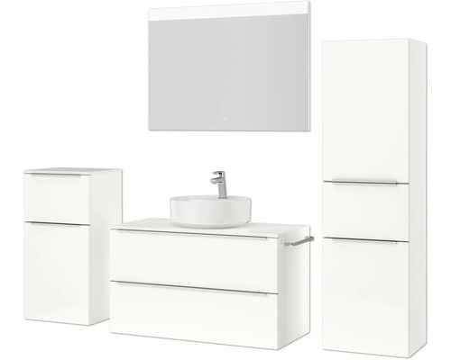 Badezimmer-Set mit Waschtisch, Aufsatzwaschbecken, Spiegelschrank und Hochschrank