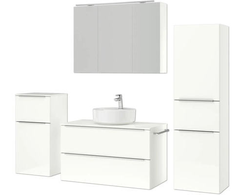 Badezimmer-Set mit Waschtisch, Aufsatzwaschbecken, Spiegelschrank und Hochschrank
