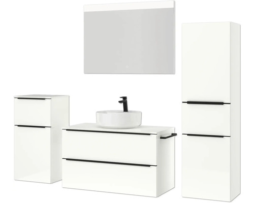 Badezimmer-Set mit Waschtisch, Waschbecken, Spiegelschrank und Hochschrank