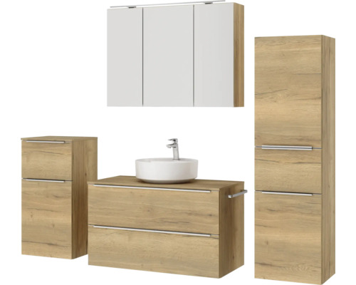 Badezimmer Möbelset mit Waschtisch, Spiegelschrank und Seitenschrank