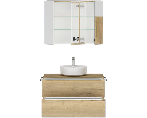 Badezimmer Waschtischkombination mit Spiegelschrank und Aufsatzwaschbecken