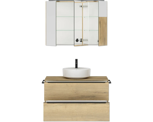 Waschtischunterschrank mit Aufsatzwaschbecken und Spiegelschrank für das Badezimmer