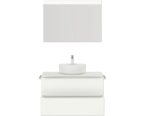 Waschtischkombination mit Aufsatzwaschbecken, Unterschrank mit Schubladen und Spiegel