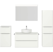 Modernes Badezimmer-Set mit Waschtisch, Spiegel, Waschbecken und Hochschrank
