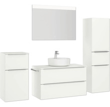Badezimmer-Set mit Waschtischunterschrank, Aufsatzwaschbecken, Spiegelschrank und Hochschrank