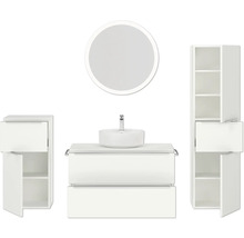Badezimmer-Set mit Waschtisch, Waschbecken, Spiegelschrank und Hochschrank