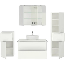Komplette Badezimmereinrichtung mit Waschbecken, Unterschrank, Spiegelschrank und Hochschrank