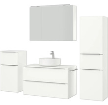 Badmöbelset mit Waschbecken, Unterschrank, Spiegelschrank und Hochschrank