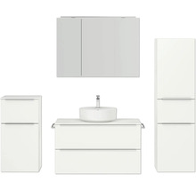 Modernes Badezimmer-Set mit Waschtisch, Waschbecken, Spiegelschrank und Hochschrank